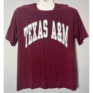 Vintage Texas A&M T Shirt Mens Large Made USA 90s Red Maroon Dodger Brand FLAW
